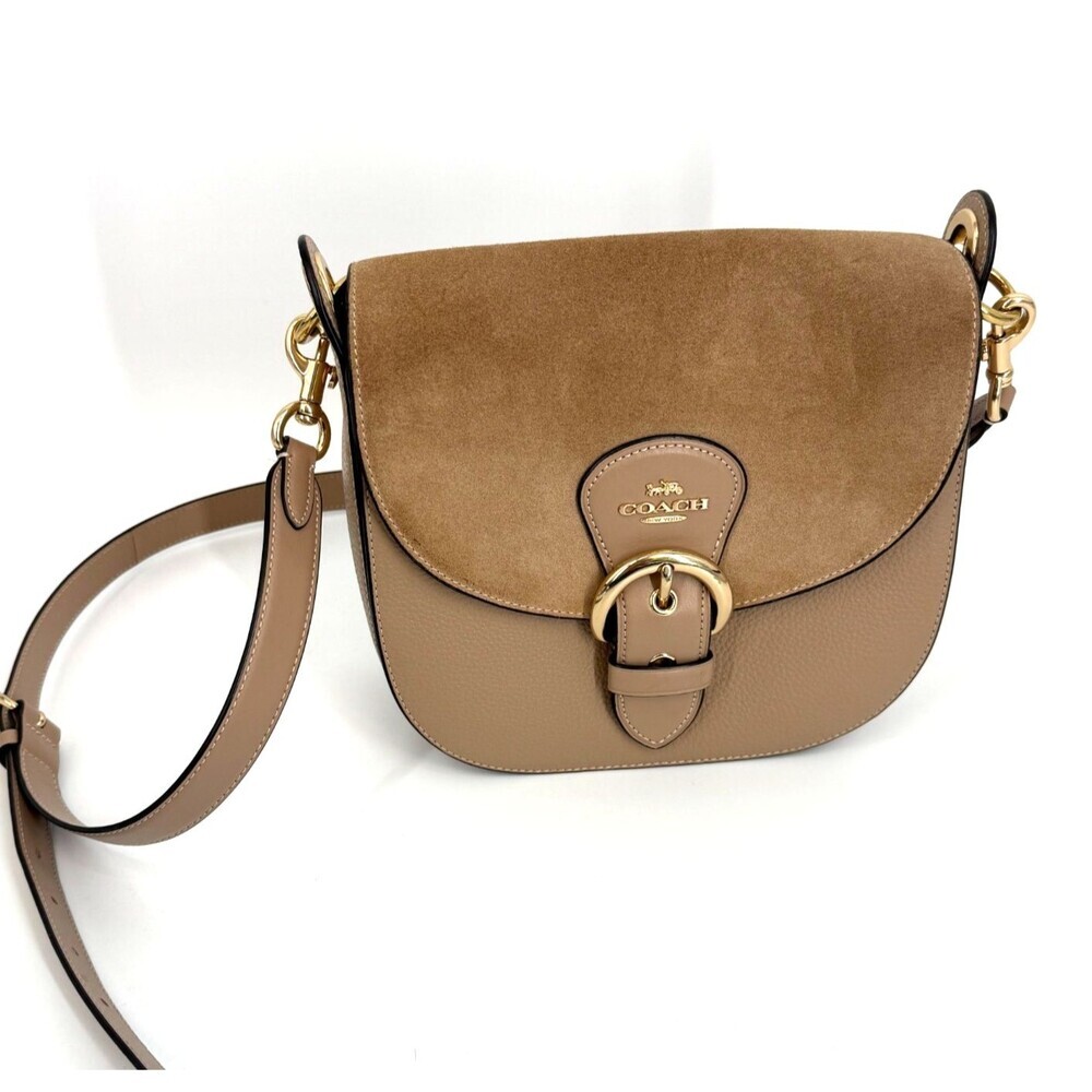 Coach Kleo Bag 23 Beige Suede Leather Buckle Crossbody Classic Luxury CA424